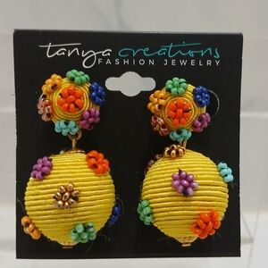 TANYA'S CREATIONS Earrings Yellow & Flowers NEW